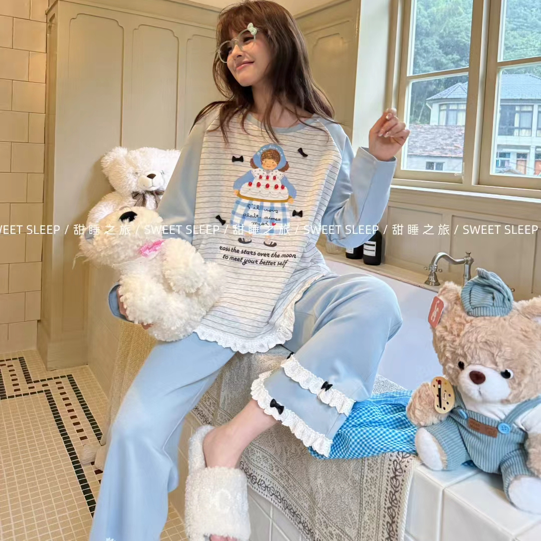 Gill Aimar小熊家2025秋季新款长袖纯棉睡衣女卡通家居服蛋糕女孩