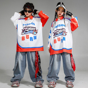 少儿街舞服装儿童嘻哈潮服男童burn牛仔裤套装女童hiphop演出服春
