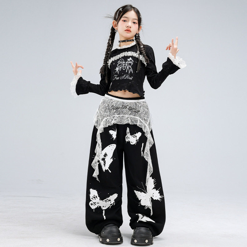 爵士舞女童服装露脐黑色蝴蝶舞蹈服套装jazz走秀街舞潮服表演服女,童装/婴儿装/亲子装,儿童演出服,淘宝优惠券,粉丝福利购,淘宝优惠卷