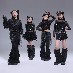 爵士舞服装女童套装韩版露脐上衣背心jazz卫裤子少儿时髦表演出服