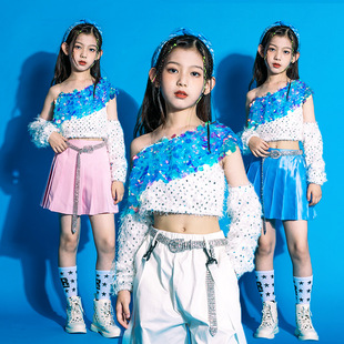 jazz套装 演出服 女童衣服夏装 女团打歌服blackpink儿童爵士舞服装