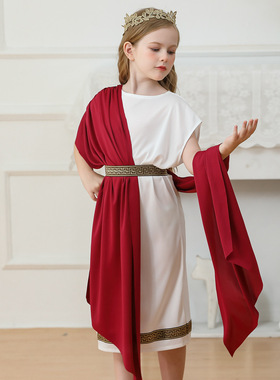 万圣节儿童服装希腊神话男女童白色罗马狂欢节表演服托加袍长袍