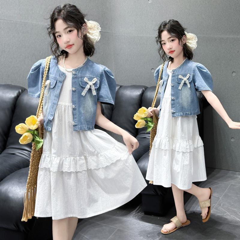 桔子虎女童吊带裙夏季套装2025新款女孩儿童连衣裙夏装洋气大童