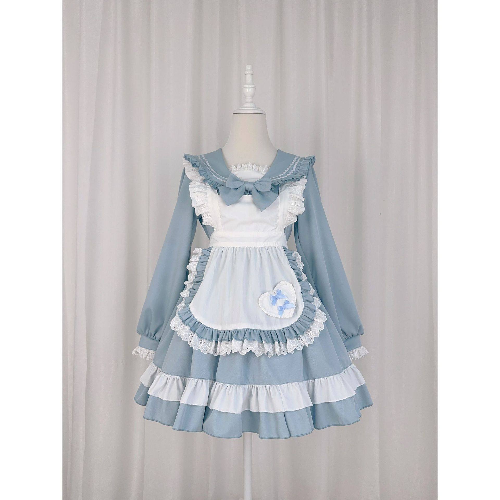 原创新款 日系可爱水手服COS女仆围裙套装海军领长袖lolita连衣裙,女装/女士精品,其它制服/套装,淘宝优惠券,粉丝福利购,淘宝优惠卷