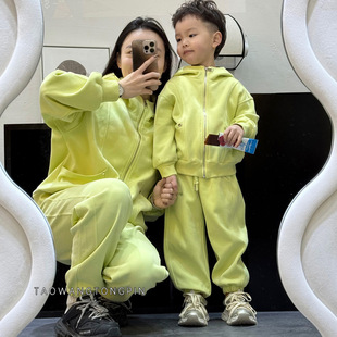 春款开衫连帽套装2025新款男女童立体绣花卫衣卫裤纯棉休闲运动服