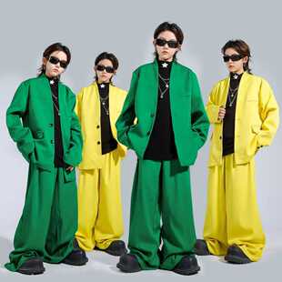 街舞儿童潮服西服演出服男童酷帅红色套装hiphop女童架子鼓表演服
