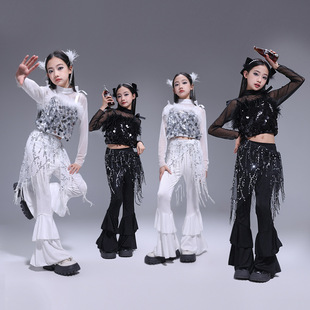 爵士舞服装女童套装韩版露脐上衣背心jazz卫裤子少儿时髦表演出服