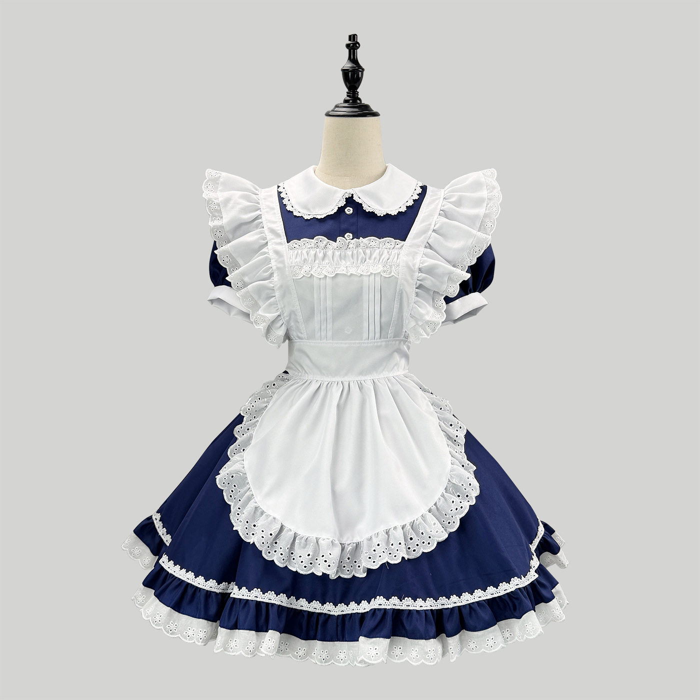 原创 日系深蓝色经典女仆装cosplay咖啡厅侍女佣制服lolita连衣裙
