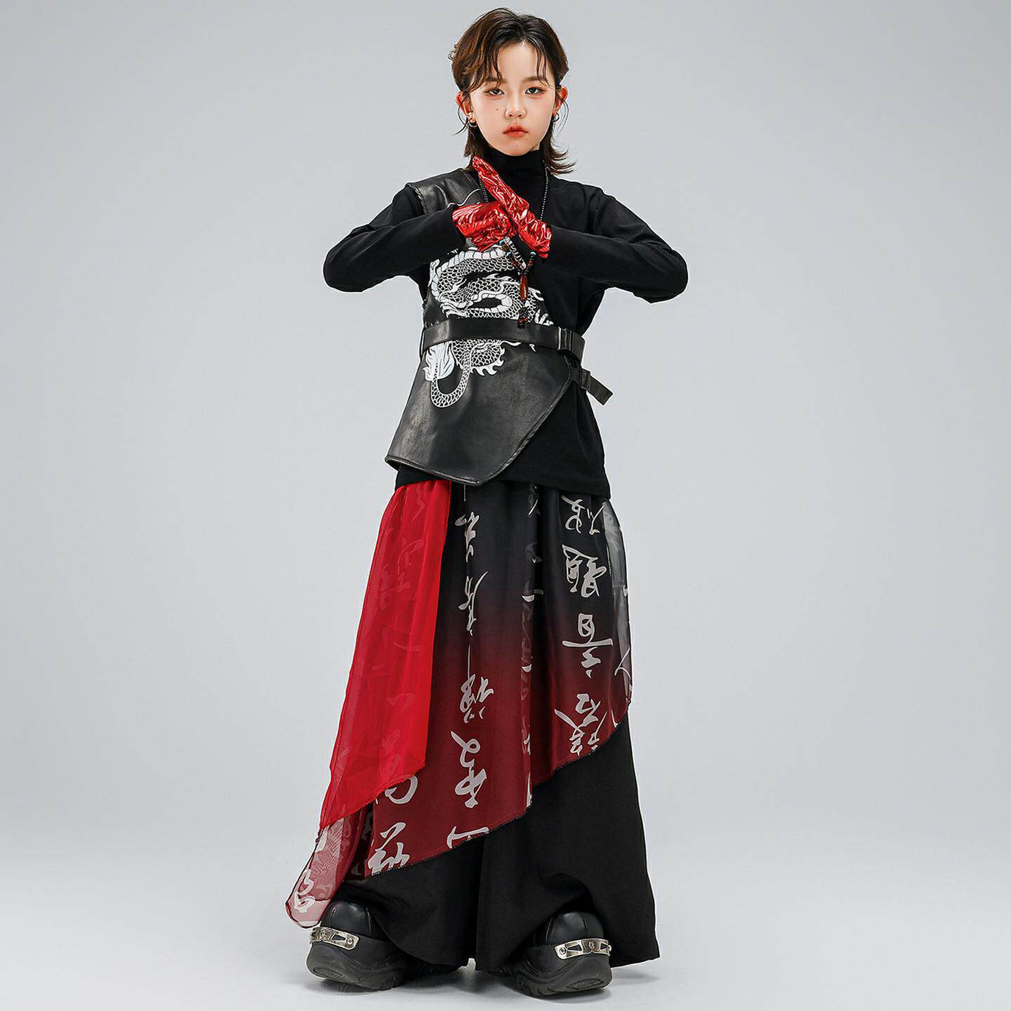 街舞儿童潮服嘻哈hiphop男女童中国风马甲套装架子鼓表演出服炸街