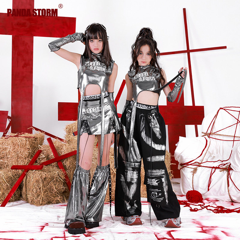 女童爵士舞jazz露脐吊带背心直筒裤套装hiphop儿童街舞表演出服潮