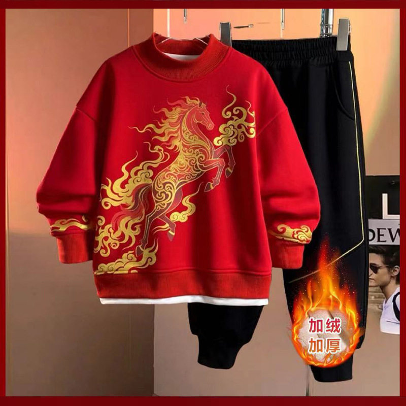 男童红色加绒套装拜年服加厚秋冬款卫衣中大儿童本命新年马年冬季,童装/婴儿装/亲子装,儿童运动套装,淘宝优惠券,粉丝福利购,淘宝优惠卷