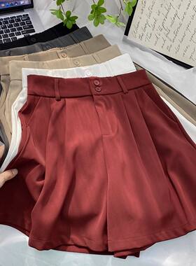 双扣高腰冰丝西装短裤女夏季