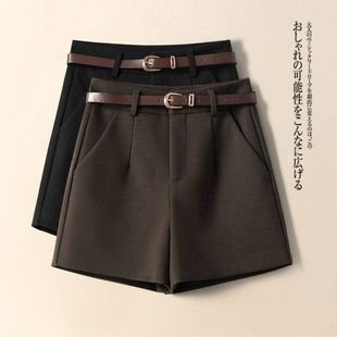 外穿毛呢短裤秋冬女修身新款高腰爆款靴裤百搭显瘦配靴子阔腿裤子