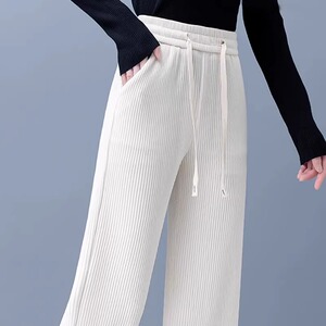 白色窄版雪尼尔阔腿裤女2026新款爆款宽松高腰垂感女士休闲直筒裤