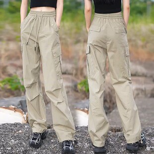美式直筒工装裤女夏季薄款2026新款休闲阔腿裤高腰显瘦运动束脚裤