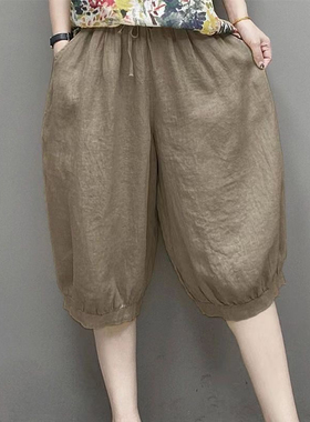外贸原单大牌清仓捡漏冰丝棉麻五分裤女中裤薄款高腰休闲裤哈伦裤