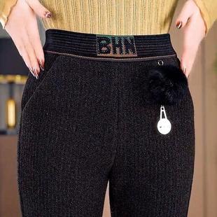 加绒裤子女士中年妈妈微喇女裤冬季长毛绒加厚雪尼尔喇叭直筒裤潮