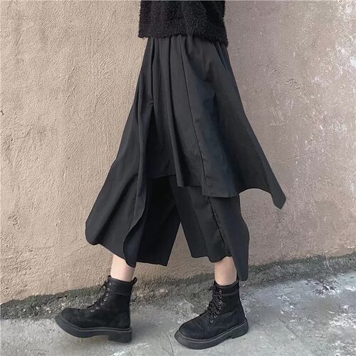 暗黑系不规则阔腿裤女夏季薄款山本风骑士裤气质百搭休闲七分裤裙