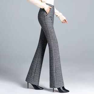 2026秋冬款毛呢喇叭裤女高腰垂感显瘦百搭加厚西装裤休闲微喇裤子