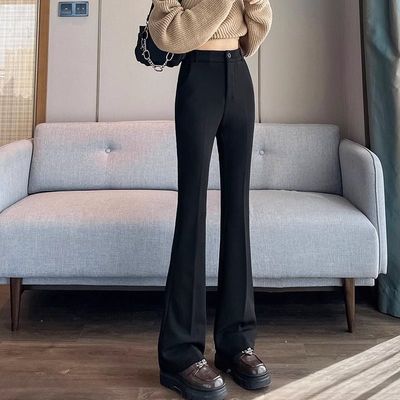 加绒西装喇叭裤女秋冬加厚2025新款小个子黑色高腰修身显瘦微喇裤