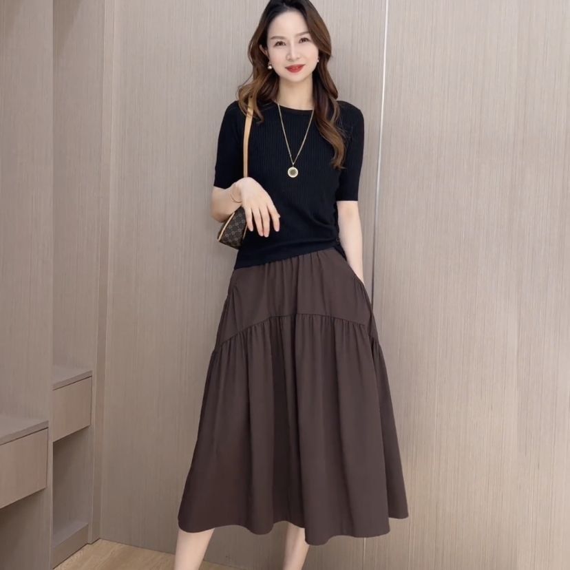 口袋半身裙女赫本风高腰显瘦