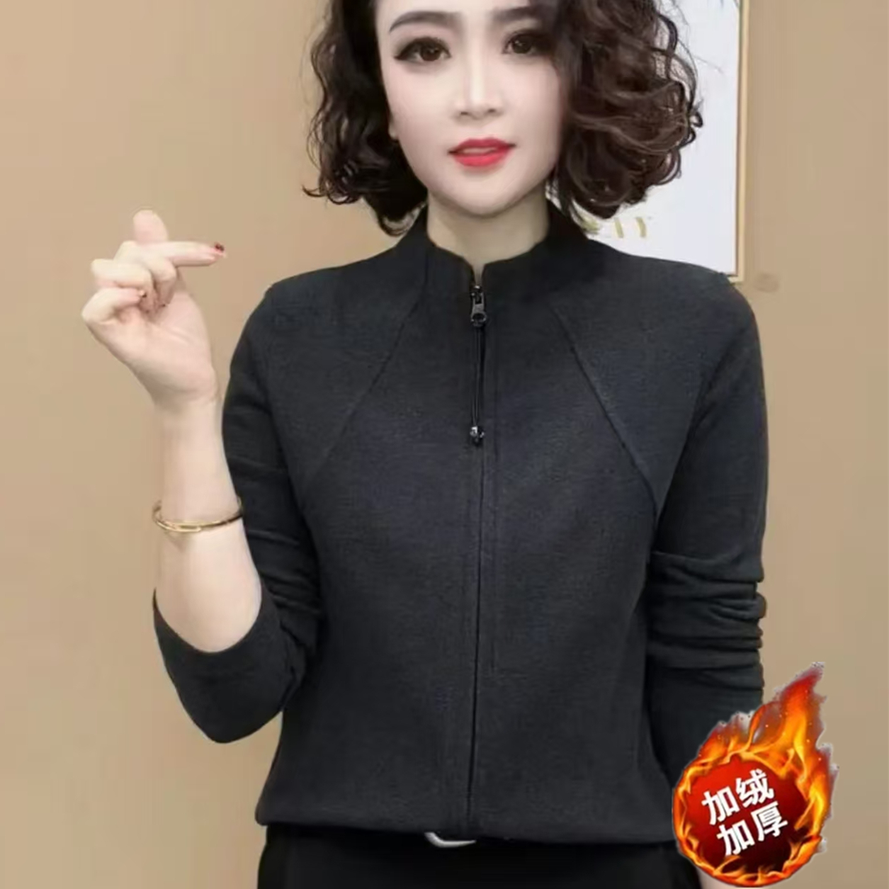 春季双面绒外套女打底两用衫长袖