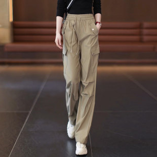 美式工装裤女春秋款卡其色休闲裤2026新款大码显瘦高腰阔腿裤垂感