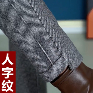 毛呢裤子女2025新款秋冬季梨形身材配马丁靴的爆款人字纹烟管女裤