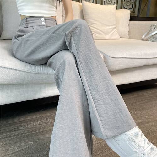 冰丝棉麻微喇叭裤子女夏季薄