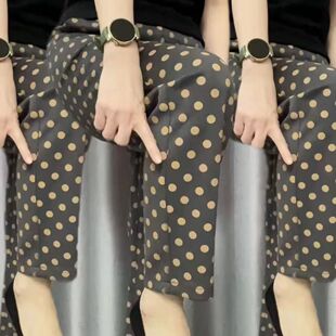 波点萝卜直筒裤女夏季新款高腰时尚大码百搭洋气垂感九分哈伦裤子
