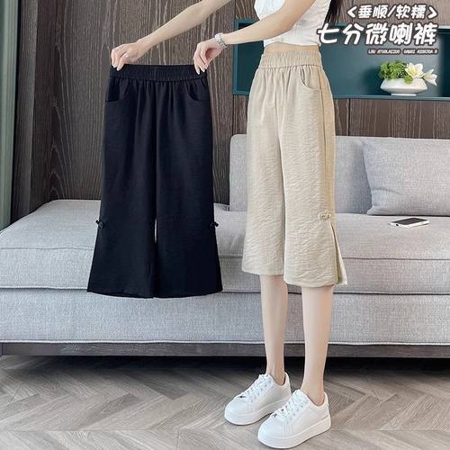冰丝棉麻新中式七分裤女
