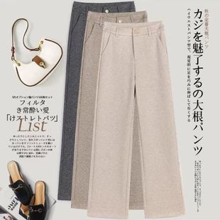 子 加绒加厚休闲高腰显瘦宽松直筒裤 羊绒毛呢阔腿裤 女秋冬2025新款