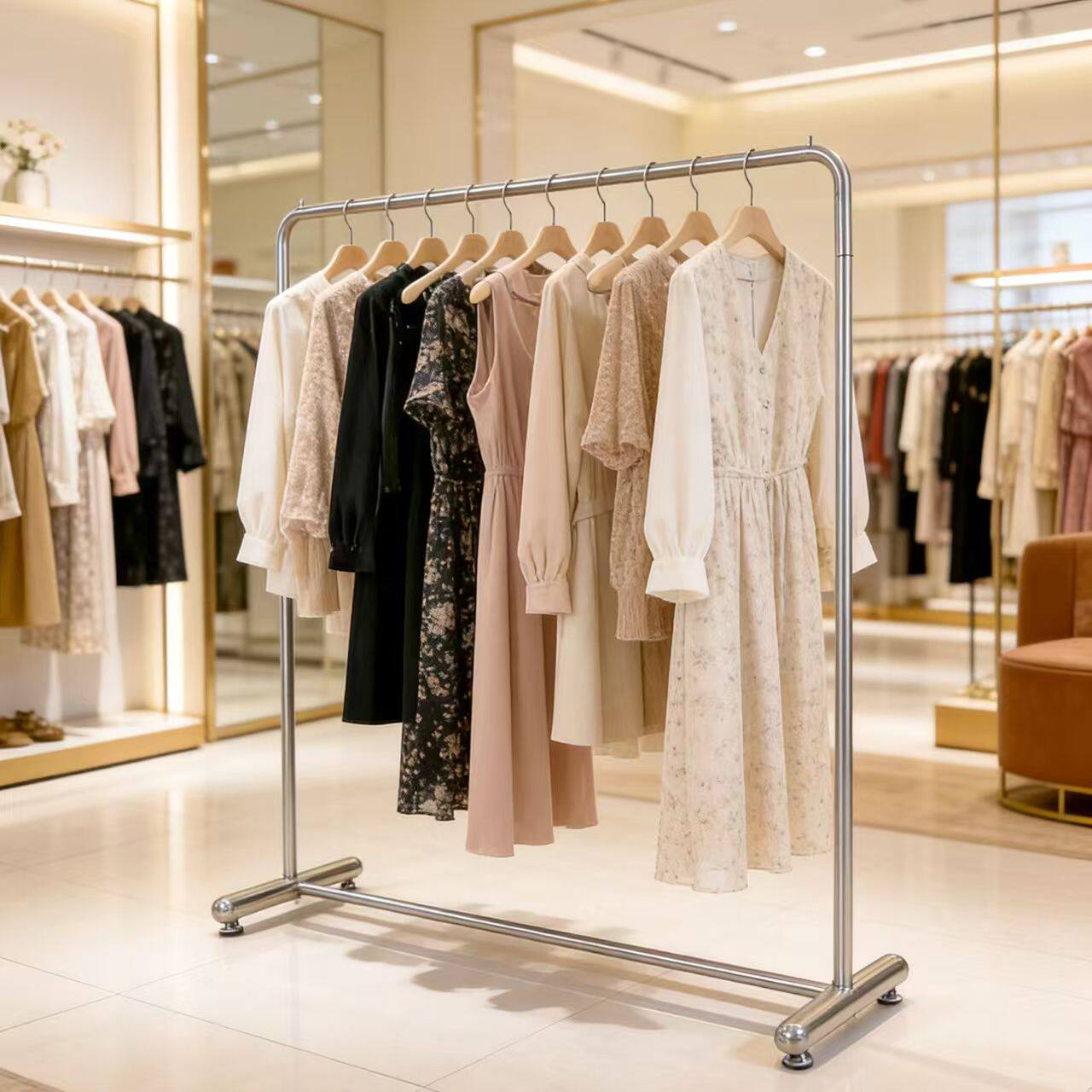 不锈钢落地式服装展示架家用店铺衣架简约落地支架挂衣架子服装架
