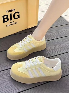 德训鞋女2025秋季新黄色厚底板鞋透气软底运动百搭休闲鞋D3327-1