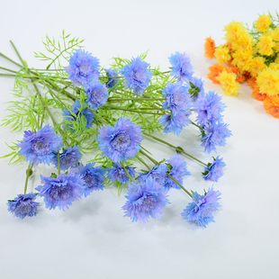 仿真5头矢车菊单枝假花客厅摆设婚礼场景布置插花装饰品绢布花卉