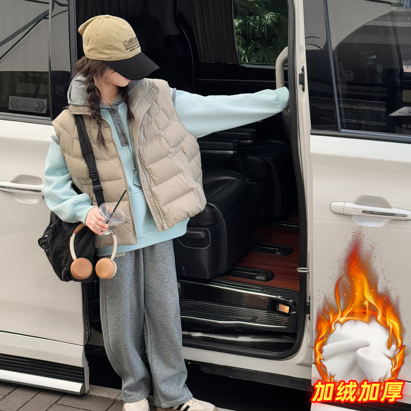 女童秋冬装套装2025新款洋气儿童冬季一体绒卫衣加厚棉马甲三件套