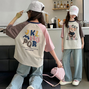 儿童洋气宽松卡通上衣 女童短袖 t恤2025新款 好看女孩夏装 纯棉半袖