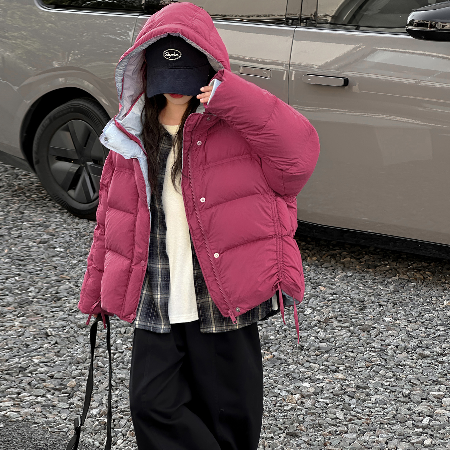 女童冬季加厚保暖连帽红龙果棉服