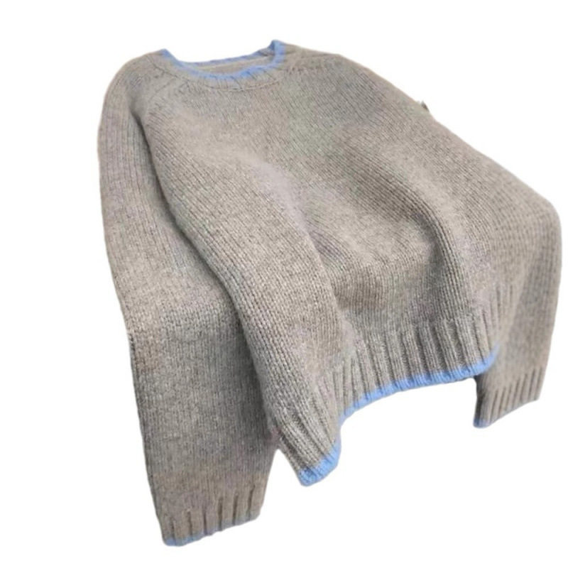 韩系chic高级感灰色独特拼色圆领毛衣2026春季软糯内搭外穿针织衫,女装/女士精品,羊绒衫,淘宝优惠券,粉丝福利购,淘宝优惠卷