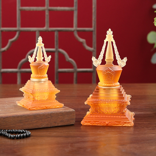 古法琉璃菩提塔摆件藏传密宗供奉佛塔禅意客厅桌面琉璃舍利塔佛具