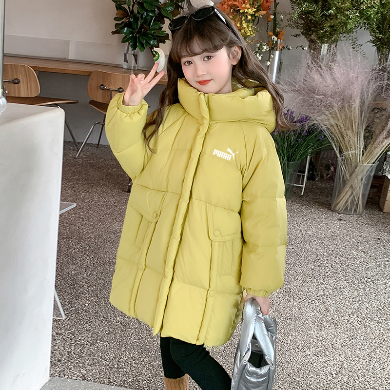 奥莱专柜女童羽绒棉服中大童加厚儿童棉衣冬季中长款加厚连帽外套