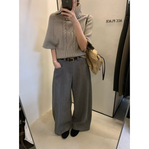 ACC PLACE焦点-PACE焦点韩系百搭阔腿纯色时尚休闲裤(配腰带)5008