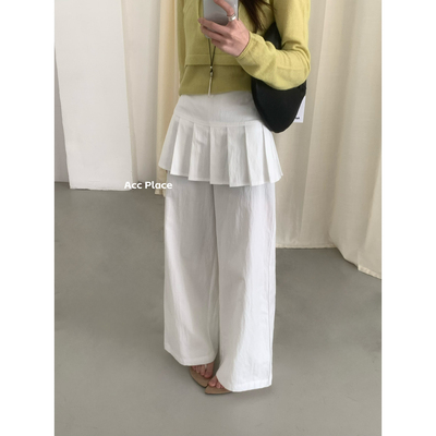 ACC.JD焦点 春款韩系百搭屁帘百褶阔腿裤假两件休闲裤3311