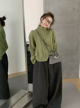 grapestone 韩系优等生高克重保暖休闲立领麻花毛衣开衫外套1338