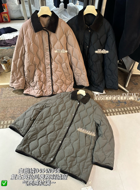 Maroon Dew韩系翻领复古英伦风拼接葫芦纹宽松撞色羽绒服外套N045