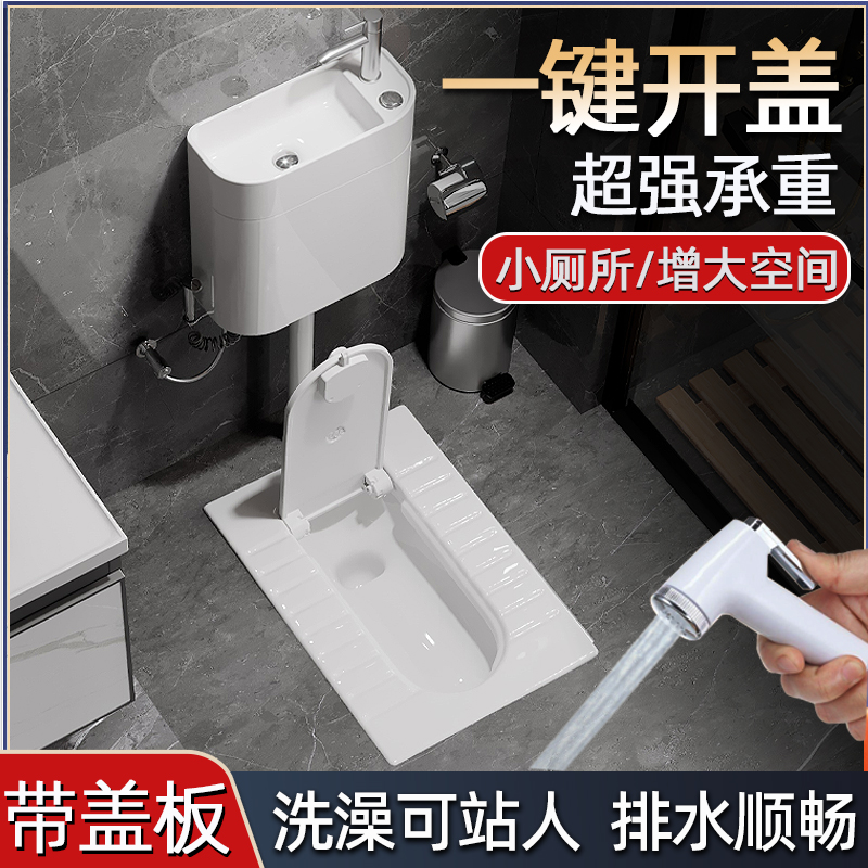 带盖蹲便器蹲坑家用厕所便盆水箱整套大便器卫生间便池蹬便器蹲厕