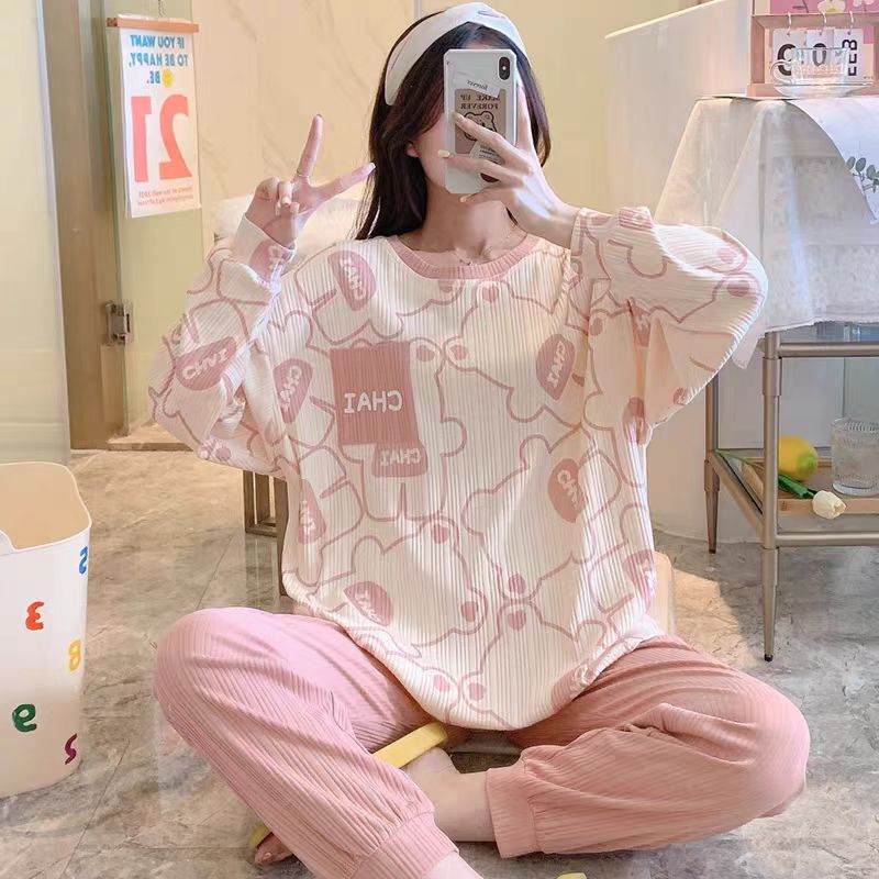 睡衣女春秋冬季纯棉长袖外穿大码