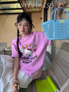 短袖 FISH 气Kitty字母印花圆领宽松款 元 T恤女26053 YU2026早春新款