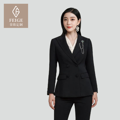 时尚女西服套装黑色双排扣