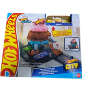 港版 儿童玩具合金车劲速轨道 美泰风火轮城市街景冰淇淋汉堡车套装